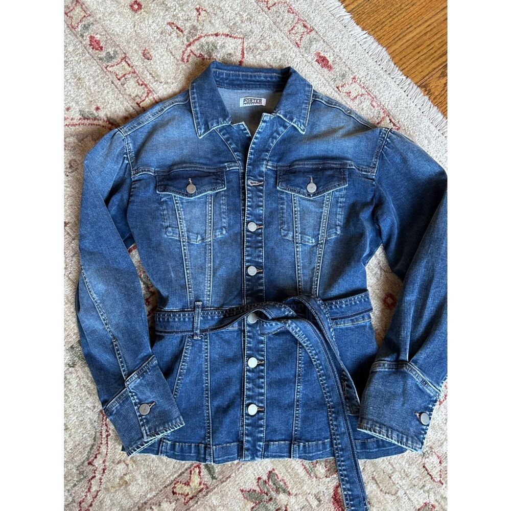 Porter Collective Button Down Belted Stylish Denim Jean Jacket